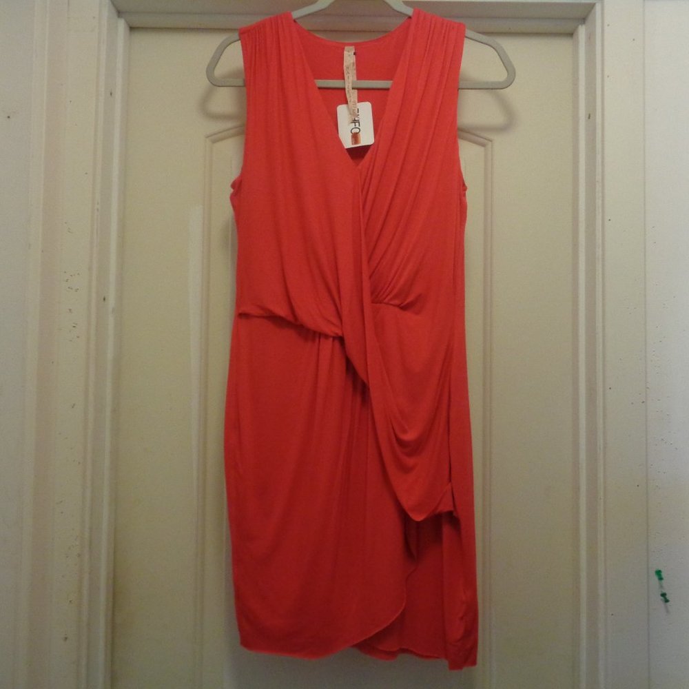 BFHO NWT GREEK STYLE SHORT PINK RED DRAPED DRESS L
